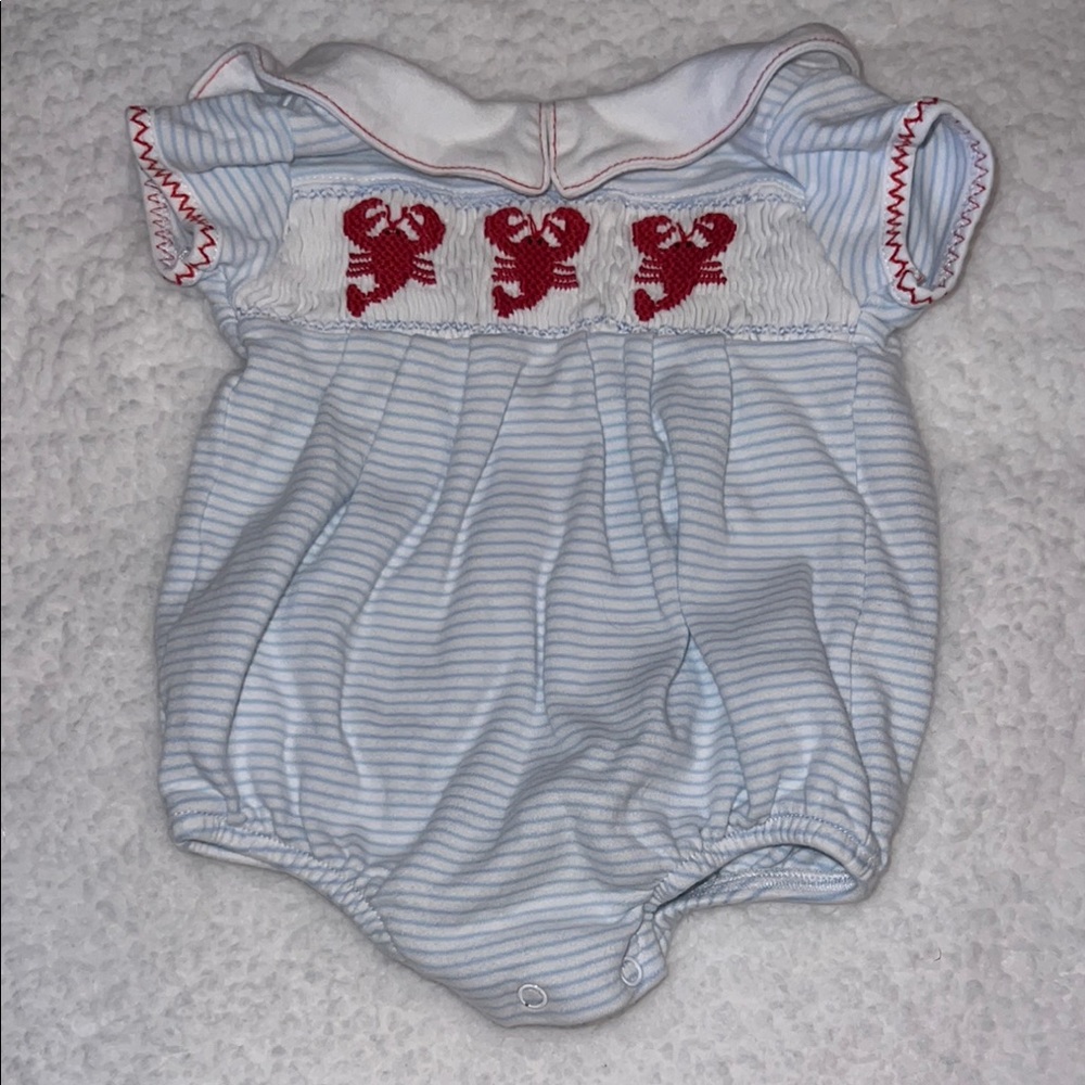 Smocked Baby Romper with Red Lobster Design